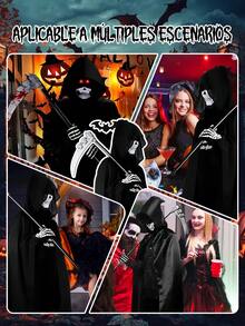 5-Piece Halloween Grim Reaper Costume, Adult Halloween Death Costume With Black Hooded Cloak, Skull Mask, Luminous Glasses, Skeleton Gloves And Death Scythe, For Halloween Cosplay Costumes - 黑色 - 查看 10