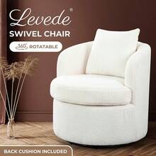 LEVEDE Round Swivel Chair For Living Room Comfortable Round Sofa Chair Swivel With Boucle Fabric Includes A Cozy Lumbar Pillow Swivel Barrel Chair 70cm X 78cm X 72cm Beige