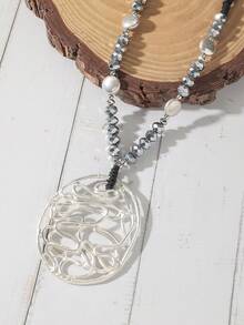 1pc Fashionable Casual Geometric Beaded Alloy Necklace, Suitable For Women's Daily Wear - Silver - View 4