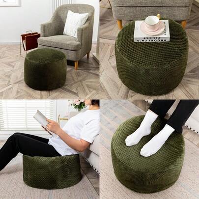 Unstuffed Fur Pouf Ottoman Foot Rest Cover Faux Fur Ottoman Cover 51x31cm Round Poof Seat Floor Bean Bag Chair Foot Rest Storage Solutions For Living Room Bedroom Cover ONLY Green