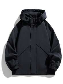 Men's Long Sleeve Lightweight Zip-Up Hooded Jacket, Breathable, Wind-Resistant, Casual, Outdoor, Spring/Autumn - Black - View 2