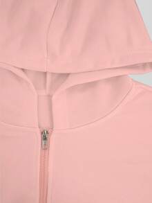 Women's Casual Solid Color Drawstring Waist Hooded Loose Tracksuit Set - Pink - View 7