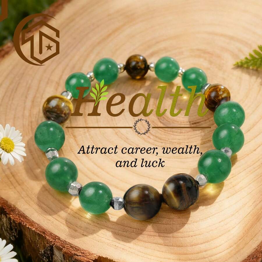 Zhenwei xina 1 pieza Pulsera de cuentas de piedras preciosas naturales de 10 mm de ojo de tigre y aventurina verde, regalo de riqueza y protección para papá y esposo