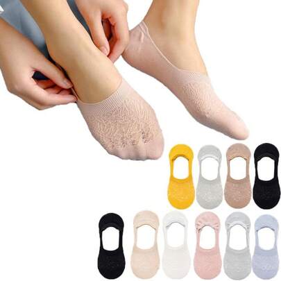 10 Pares Calcetines Invisibles para Mujer, Calcetas de Encaje, Corte Ultra Bajo con Agarres Antideslizantes, Calcetin Deportivas Algodón Ligeros y Transpirables
