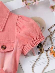 2pcs/Set Girls Elegant Jumpsuit, Lightweight For Summer - Hot Pink - View 4