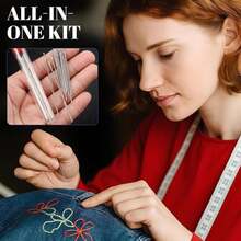 大眼钢缝纫针套装 | 手缝针套装 | 锋利防锈钢绣花针，适用于刺绣十字绣、纱线、挂毯和织物修补 - 彩色 - 查看 3