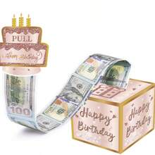 FZZ 1 Pink Birthday Theme Money Box, 1 Birthday Card & 50pcs Clear Bags, Surprise Cash Box Suitable For Birthday, Halloween, Thanksgiving, Christmas Celebrations,Christmas Valentine Day
