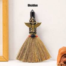 1PC Crystal Magic Broom Natural Amethyst Point Craft Witch Broomstick Divination Energy Reiki Healing Home Decoration Gift 4th Of July Women Fathers Dad Gift