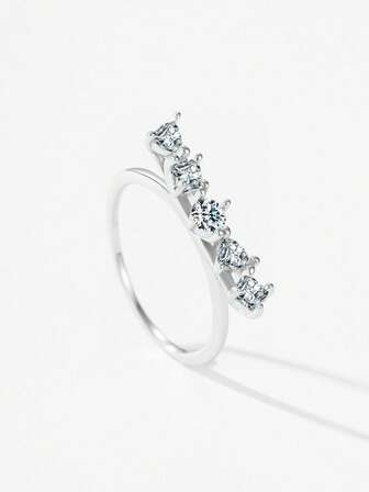 1pc 925 Sterling Silver Geometric Combination Design Ring Charming Sparkling Zirconia For Women Fine Jewelry
