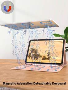 适用于 iPad 的无线键盘保护套,可拆卸皮革保护套带笔槽,支持自动睡眠/唤醒功能,可拆卸无线蓝牙键盘内置 150mAh 电池,纤薄轻巧支架式保护套 - 粉色 - 粉色 - 查看 4