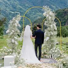3-Piece Arched Background Stand With Drawstring Bag And Gloves, Golden Metal Balloon Arched Photography Background, Wedding Supplies, Birthday Party Decoration, Flower Stand - 金色 - 查看 5