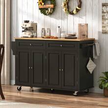 Rolling Kitchen Island With Drop Leaf – Movable Kitchen Carts On Wheels Island With Storage Cabinet, Island Table For Kitchen With Rubber Wood Top And Rack And Drawers - View 7
