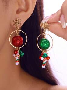 2pcs Christmas Tree, Snowflake & Bell Earrings, Unique & Fun Earrings, New Reindeer Candy Cane Hoop Earrings With Colorful Bells & Tassels, Christmas Gift Earrings, Suitable For Party/Daily And Event Wear