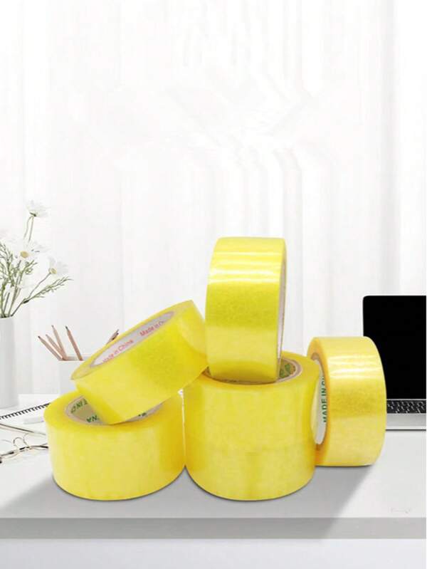 Caja de cinta adhesiva transparente para sellado al por mayor, cinta adhesiva de papel de embalaje express, cinta adhesiva de sellado de caja amarilla, rollo ancho de cinta de sellado