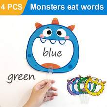 4pcs Monster Eating Words Finger Reading Stick Hand Holding Cards English Classroom Teaching Aids Early Education Primary School English Literature Mathematics Kindergarten Classroom Games Early Education Teaching Aids Fun Little Monsters Eating Words Finger Reading Cards Letter Recognition Hand Holding Cards English Classroom Teacher Student Teaching Early Education Game Props (Some Styles May Be Random)