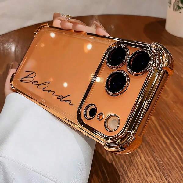 Customized Name Phone Case, Eternal Phone Case, Personalized Name Font Phone Case, Thickened Gold-Plated Corner Airbag Anti-Drop TPU Suitable For Samsung S24/S25 Ultra, 14 Ultra/Redmi Note13 Pro, 16/15/14 Plus/13 Pro/12 Pro Max/11/Xs Max/8/7/6 Plus
