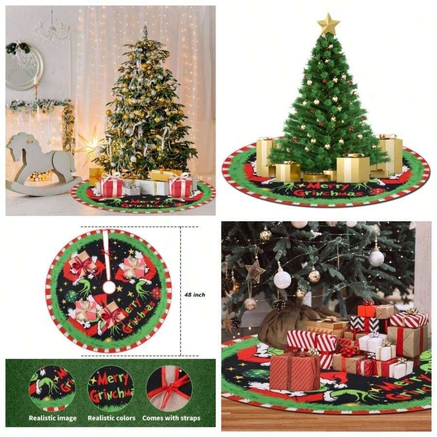 Merry Tree Skirt Collar 48 Inch, Softand Funny Farmhouse Holiday Decor Xmas Party Holiday Decoration