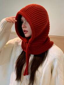 1 pezzo Berretto balaclava da donna in tinta unita, berretto lavorato a mano, alla moda e versatile per uso esterno, adatto per uso quotidiano, autunno/inverno