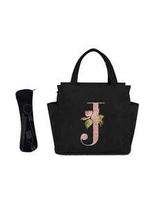 Geantă de prânz izolată personalizată cu identificare a primei litere - Geantă Bento caldă din pânză, închidere cu fermoar, căptușeală din folie de aluminiu de mare capacitate, potrivită pentru designul primei litere la serviciu și la școală, școli și activități în aer liber - Ușor de curățat, design compact, impermeabil, cutie de prânz, geantă de prânz pentru femei, geantă de picnic pentru profesori, geantă frigorifică pentru camping, geantă frigorifică pentru sală de clasă, geantă de picnic pentru femei, geantă de damă pentru școală, accesorii școlare, articole școlare