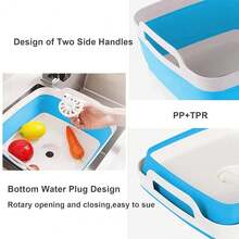 9L (2.4Gallon) Dish Basin Collapsible With Drain Plug Carry Handles , Space Saveing Kitchen Storage Tray Dish Wash Basin, Portable Dish Tub For Camping ,RV,Blue{"Color_name":"Blue"} - Blue - View 5