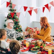 12/24/48/72 Stücke Weihnachten Rot Kariert Weiß Papier Wimpelkette Flagge Dreieck Girlande Dekoration für Hochzeit Geburtstag Karneval Weihnachten Outdoor Zuhause Feste, Weihnachtsgeschenk, Fröhliche Weihnachten, Neujahrsgeschenk 2026