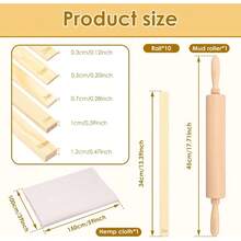 Juego de 12 herramientas de cermica, incluye 1 rodillo de madera, herramientas de arcilla polimrica para esculpir, 1 mantel de lino porttil y 10 guas de 5 tamaos para ensear madera - 17. - Madera-45 cm - Ver 3