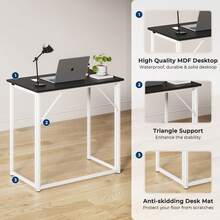 Dripex Folding Desk Foldable Small Computer Desk Writing Table For Small Place Easy Assembly, Black - Black - View 2