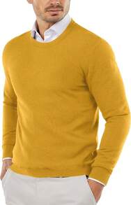 Men's Crew Neck Sweater Slim Fit Lightweight Sweatshirts Knitted Pullover For Casual Or Dressy Wear - 黃色 - View 8