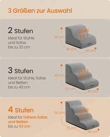 Dog Stairs, Pet Stairs, for Small Dogs, Bed, Sofa, Waterproof Cat Stairs, Non-Slip, Gringe Tilt, Removable Washable Cover, Handle, Grey - Grau - Übersicht 2