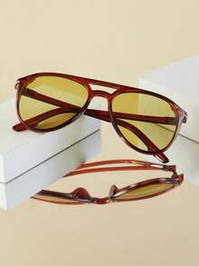 1pc Women's Fashion Glasses, New Double-Bridge Vintage Large Frame Personalized Versatile Face-Flattering Accessory Suitable For Daily, Outdoor, Cycling, Sun Protection, Stage Performance, Party