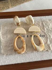 1pc Bohemian Elegant Resin Tie Dye (Random Color) Long Tassel Earrings, Delicate Women's Earrings, Wedding Jewelry, Fashion Accessories Suitable For Vacation, Party, Best Gift For Girlfriend Or Mother