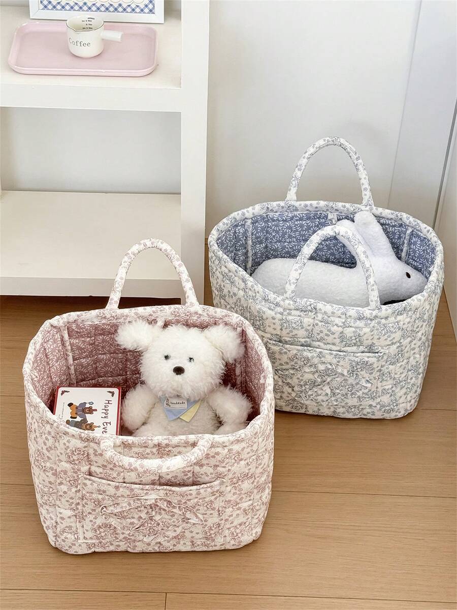 1 Pc Style Floral Large Laundry Basket Large Capacity Portable Storage Basket Foldable Snack Basket With Handle For Women And Girls Cosmetic Storage Basket Toy Storage Basket Skincare Storage Basket Women Makeup Storage Multifunctional Storage Basket Cosmetic Organizer Home Decor Livingroom Bedroom Decor Bathroom Decor