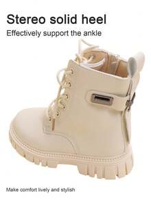 1 par de botas para niños con cremallera lateral de unicolor simple, cómodas y versátiles, adecuadas para juegos al aire libre, para todas las estaciones