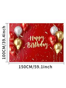 1 Stück rote und goldene "Alles Gute zum Geburtstag" Fotografie Hintergründe mit Glitzersternen, Luftballons, goldenem Band, Party Banner 150 x 100 cm / 210 x 150 cm / 270 x 180 cm Foto Hintergrund für Innen- und Außenbereich, Babyparty Dekoration