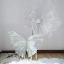 大型丝绸蝴蝶人造手工花，户外摄影婚礼装饰道具（仅花头，无基部或茎） - Colorful white - 查看 8