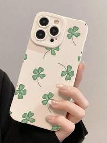 1pc White Four-Leaf Clover Pattern Full Body Protective Anti-Drop Phone Case Compatible With IPhone 16/15/14/13/12/11 - White - View 4