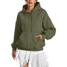 Women Fleece Hoodies With Pocket Oversized Hooded Sweatshirts  Pullover Long Sleeve Top Fall Outfits - Army Green - View 1