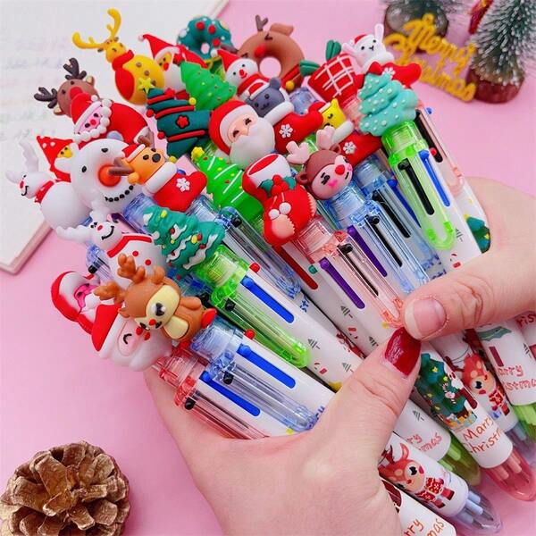 5 pièces/set Stylos à bille rétractables de Noël avec 6 couleurs de Père Noël dessin animé, 10 couleurs de stylos décoratifs pour journalisation, prix pour étudiants