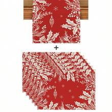 1 buc/set de Crăciun, șervețel de masă din in roșu, set de șervețele de masă și covoraș, 33 x 183 cm / 30 x 45 cm, decor sezonier pentru masă de bucătărie, decorațiuni de Crăciun pentru casă, decorațiuni pentru petreceri - roșu - Vizualizare 10