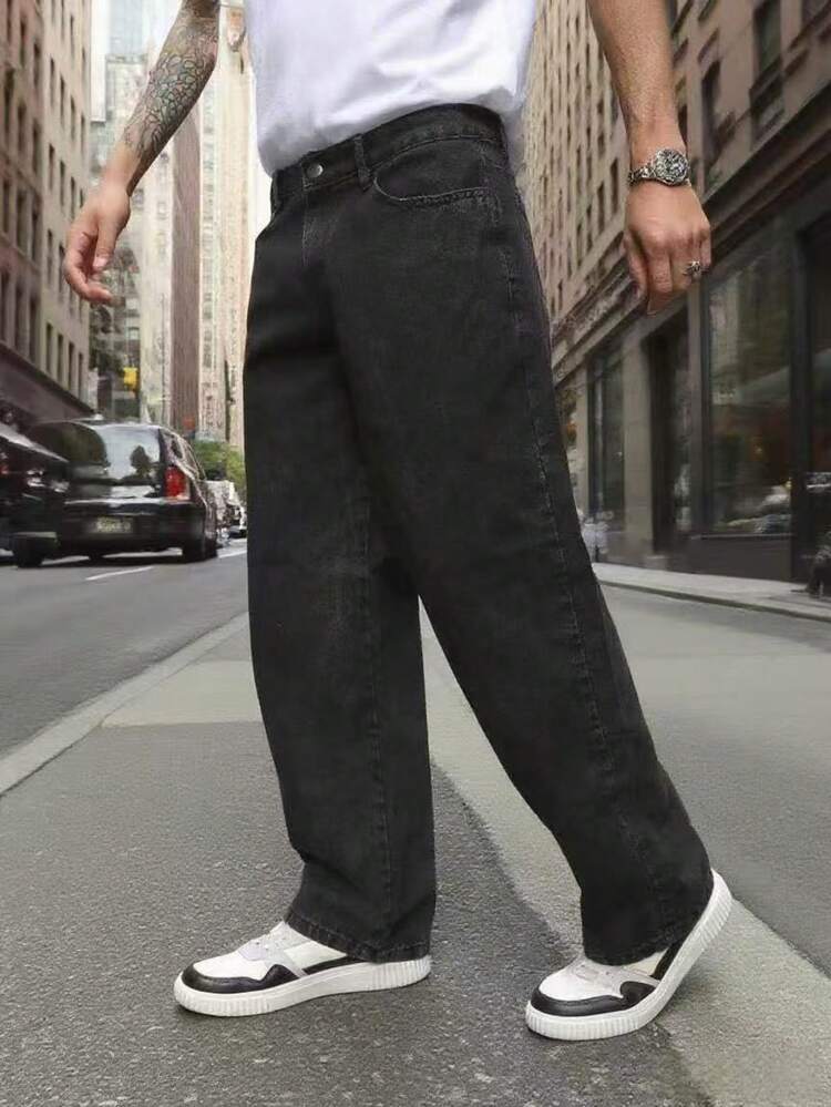 Dazzling Stylish Wide Leg Balloon Jeans Men's Fashion - Dark Grey - View 1
