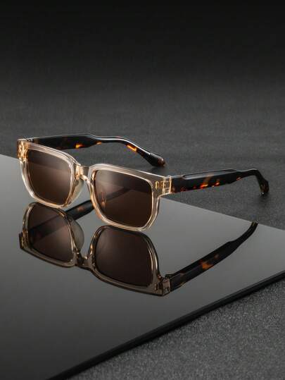 زوج من النظارات البلاستيكية المربعة للرجال بطراز عملي وذكي وكلاسيكي راقي، مناسبة للأعمال والمناسبات الرسمية والمؤتمرات والمفاوضات التجارية