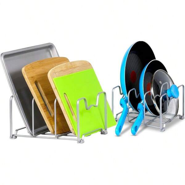 SimpleHouseware Pots And Lid Rack Holder For Kitchen Cabinet Pantry And Bakeware Organizer 2 Pack Sier