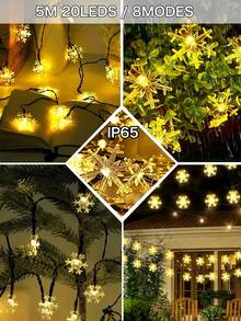 Solar Powered Snowflake String Lights -Twinkle / Flash / Steady 8 Modes,5m/7m/12m Outdoor Waterproof Fairy Lights,Snowflake Pendant Led Light String For Christmas / Xmas / Holiday Decoration ,Garden / Patio / Gazebo / Balcony / Yard / Window / Tree Christmas & Winter Decoration - Black - View 16
