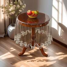 1 قطعة منضدة شفافة ناعمة بشكل دائري - مع شرابات معلقة، غطاء طاولة بطراز بسيط على طريقة إنستغرام، مناسب لديكور الزفاف والحفلات والمطاعم والمقاهي - أبيض - مشاهدة 2