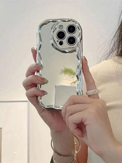 Electroplated Cream Texture Silver Simple Anti-Drop Thick Cream Texture Material Phone Protective Case, Minimalist & Fashionable, Suitable For IPhone 17/17 Pro Max/16/11, 16 Pro Max, 13, 11, 12, 13, 14, 16, 15, 7, XS, 16 Plus, 16 Pro Max