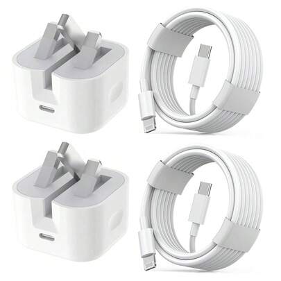 20W PD 折叠插头充电器适配器 + 100厘米高效快充数据线，兼容 14 Pro Max/14 Pro/14 Plus/14/13/12/11/XS/XR/8/7/6、iPad 系列