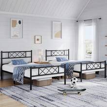 Yaheetech Base de cama de metal negro con base de colchón con cabecera y estribo debajo de la cama, listones de acero, no necesita somier, 2 unidades - 1 - Ver 7