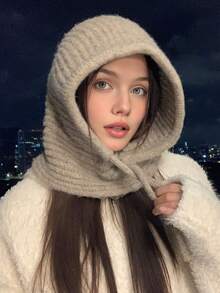 1 pezzo Berretto balaclava da donna in tinta unita, berretto lavorato a mano, alla moda e versatile per uso esterno, adatto per uso quotidiano, autunno/inverno