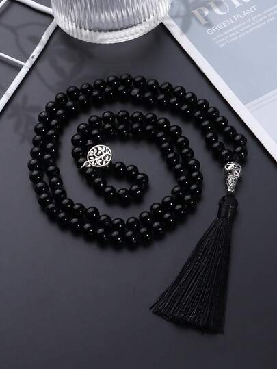 Boho stil herr långt halsband 8mm svart agat mala halsband 108 japamala pärlor meditation rosenkrans bön tofs berlock smycken gåvor unisex