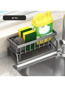 Kitchen Sink Sponge Holder, Self-Draining Sink Caddy, Dishwashing Sponge Storage Box With Detachable Dish, Soap Dispenser Brush Holder, Suitable For Bathroom, Black With Handle,